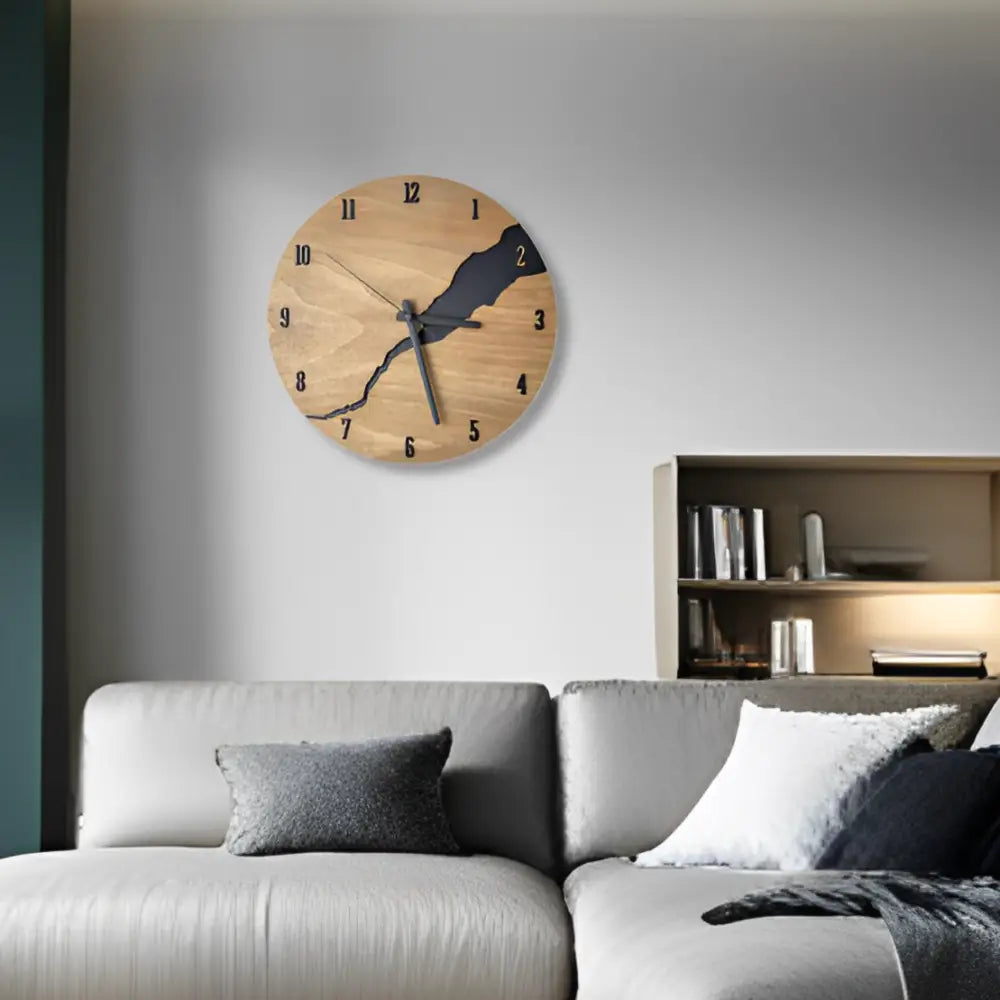 Wandklok van bamboe en hout met stil quartz uurwerk