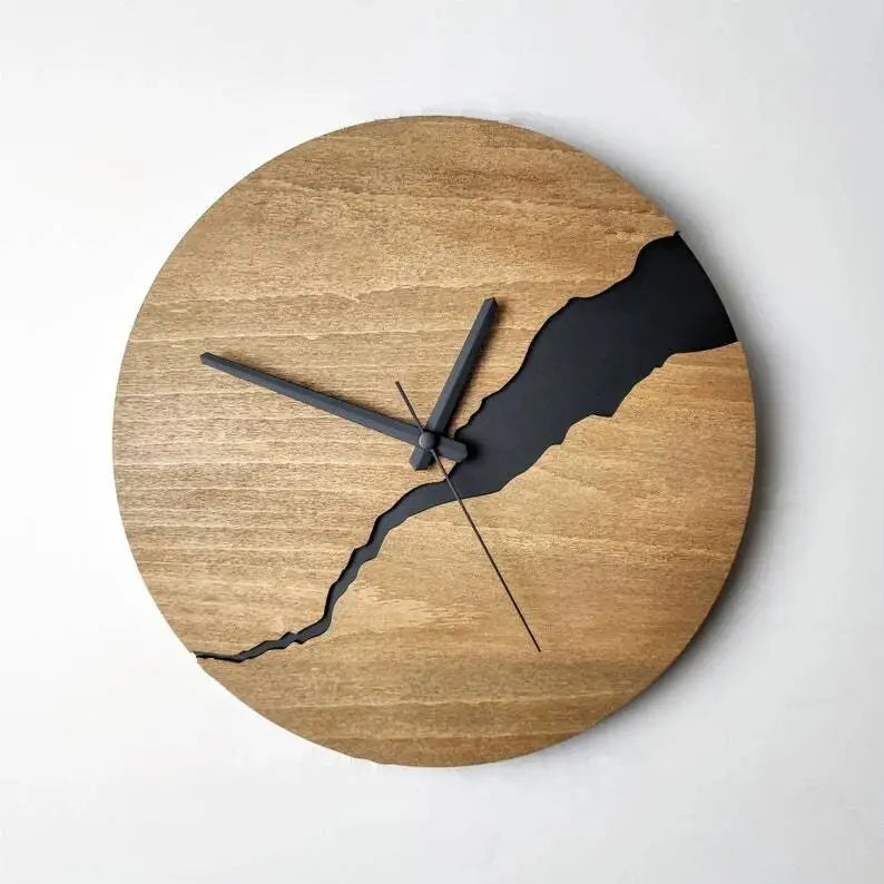 Wandklok van bamboe en hout met stil quartz uurwerk