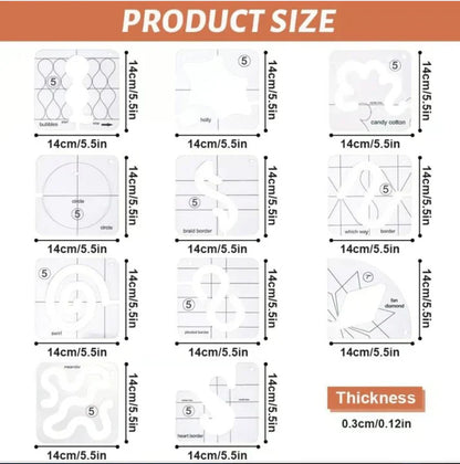 Acryl Quiltsjablonen Set – 12-Delige Patchwork Sjablonen voor Quilting