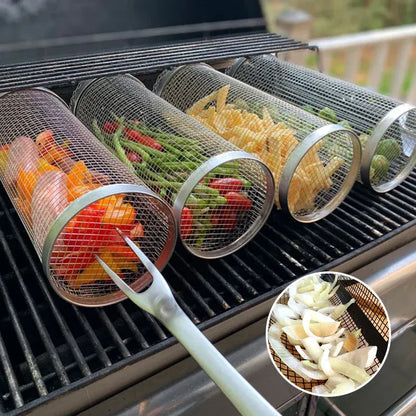 Roestvrijstalen Grillmand voor Groenten, Vlees en Zeevruchten op de BBQ