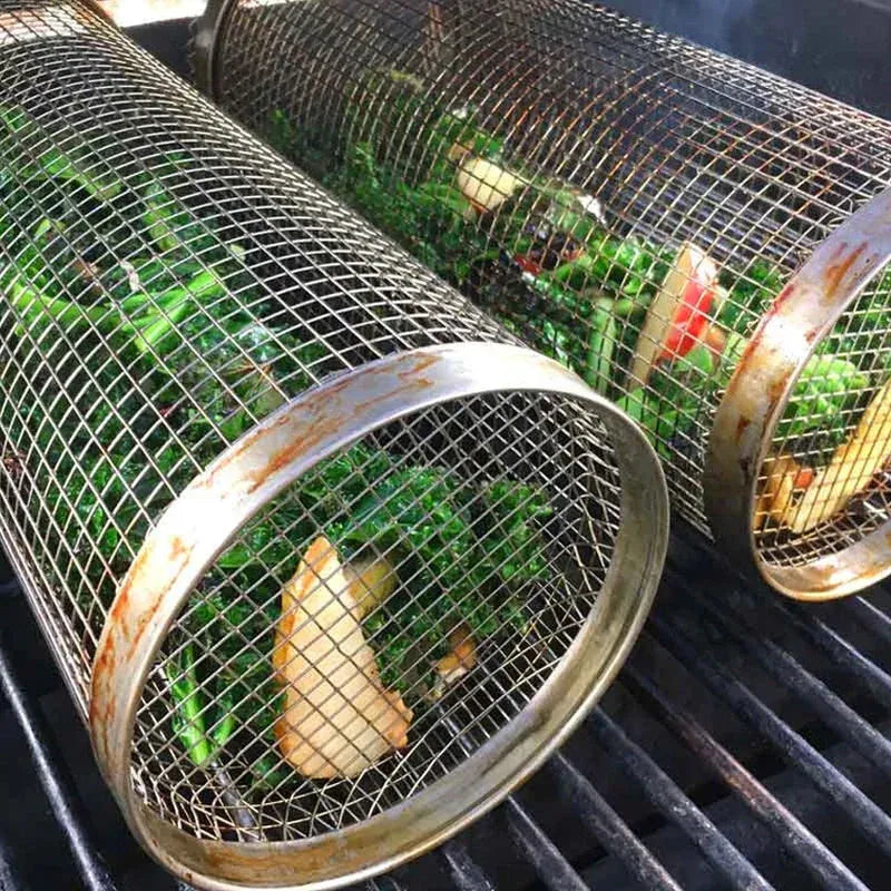 Roestvrijstalen Grillmand voor Groenten, Vlees en Zeevruchten op de BBQ