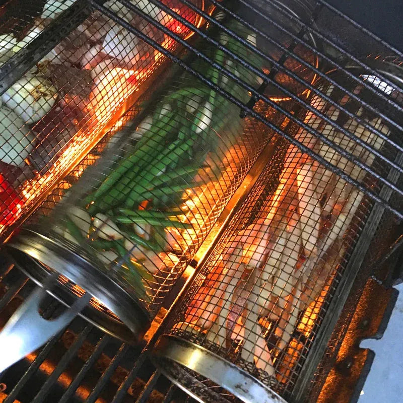 Roestvrijstalen Grillmand voor Groenten, Vlees en Zeevruchten op de BBQ
