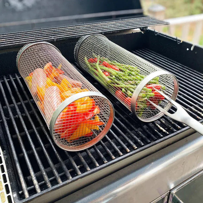 Roestvrijstalen Grillmand voor Groenten, Vlees en Zeevruchten op de BBQ
