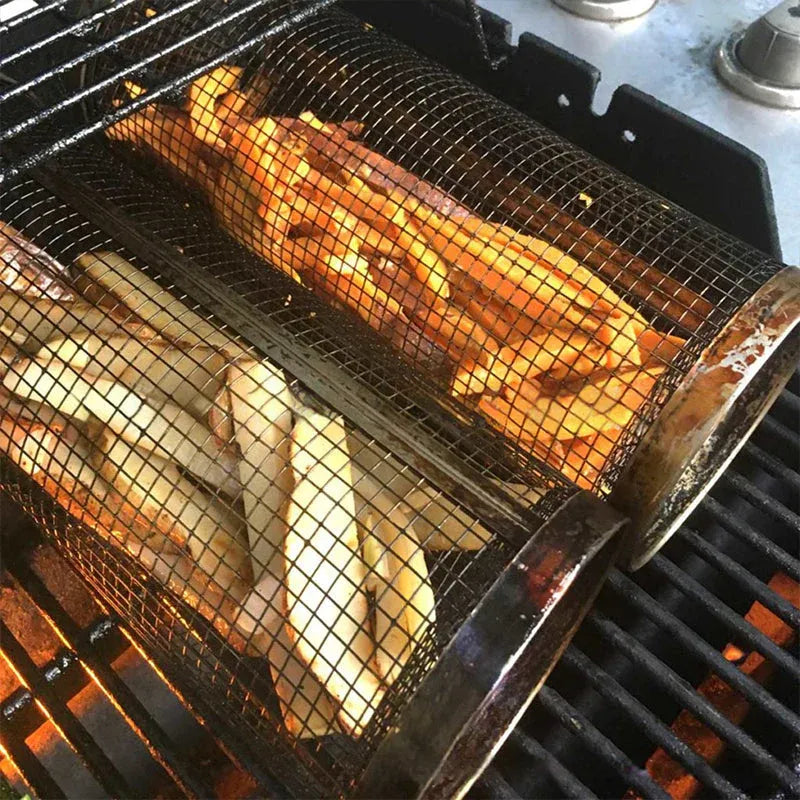 Roestvrijstalen Grillmand voor Groenten, Vlees en Zeevruchten op de BBQ