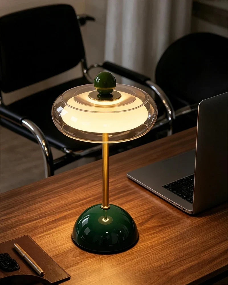 Oplaadbare glazen tafellamp met dimfunctie – retro design