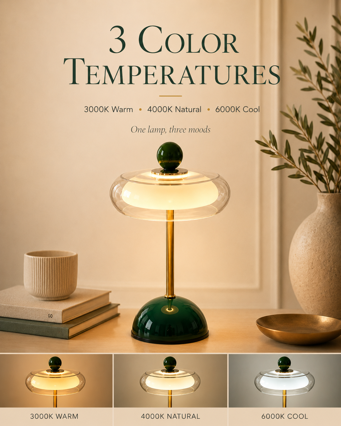 Oplaadbare glazen tafellamp met dimfunctie – retro design