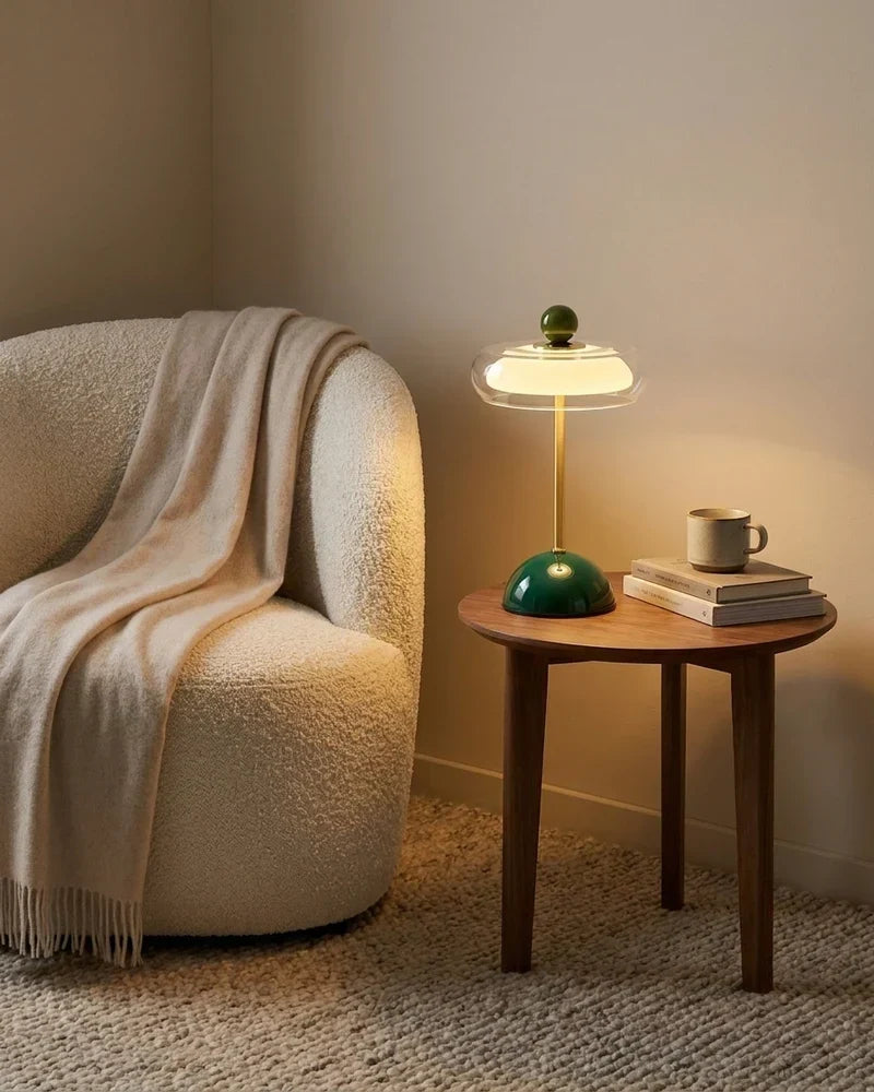 Oplaadbare glazen tafellamp met dimfunctie – retro design