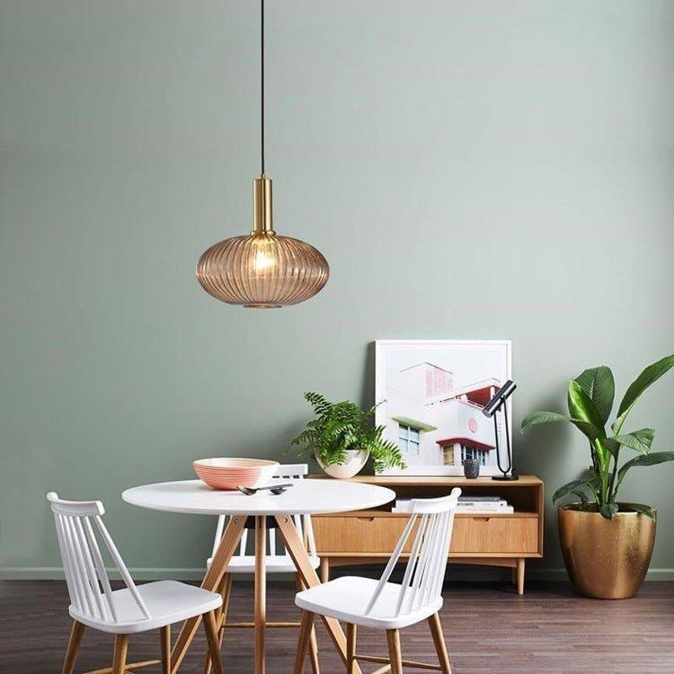 Hanglamp Ribbeldglas Vintage – Hanglamp met Gouden Fitting E27