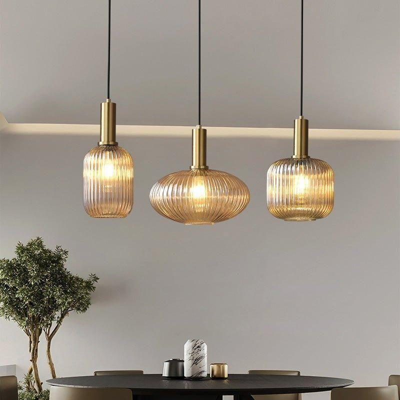Hanglamp Ribbeldglas Vintage – Hanglamp met Gouden Fitting E27