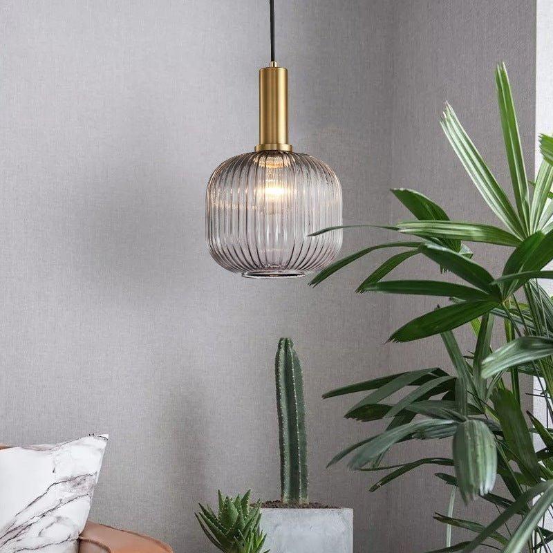 Hanglamp Ribbeldglas Vintage – Hanglamp met Gouden Fitting E27