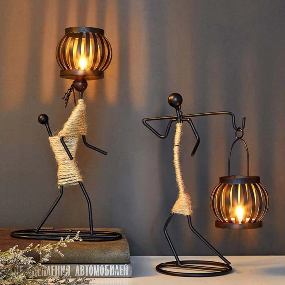 Metalen figuur kaarsenhouder vintage – decoratief windlicht voor thuis