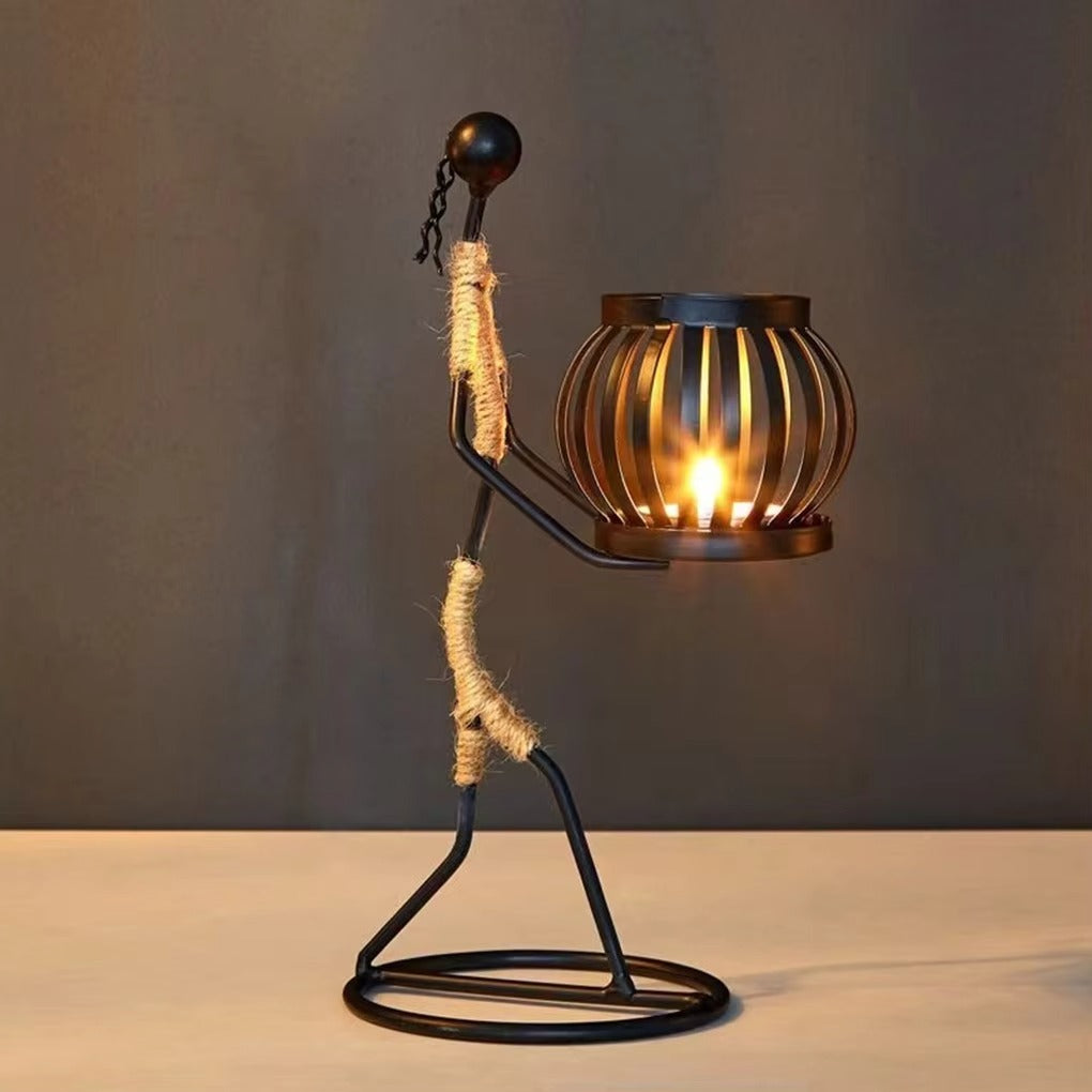 Metalen figuur kaarsenhouder vintage – decoratief windlicht voor thuis