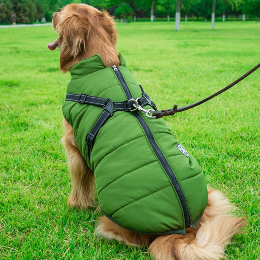 Waterdichte winterjas voor honden met geïntegreerd harnas