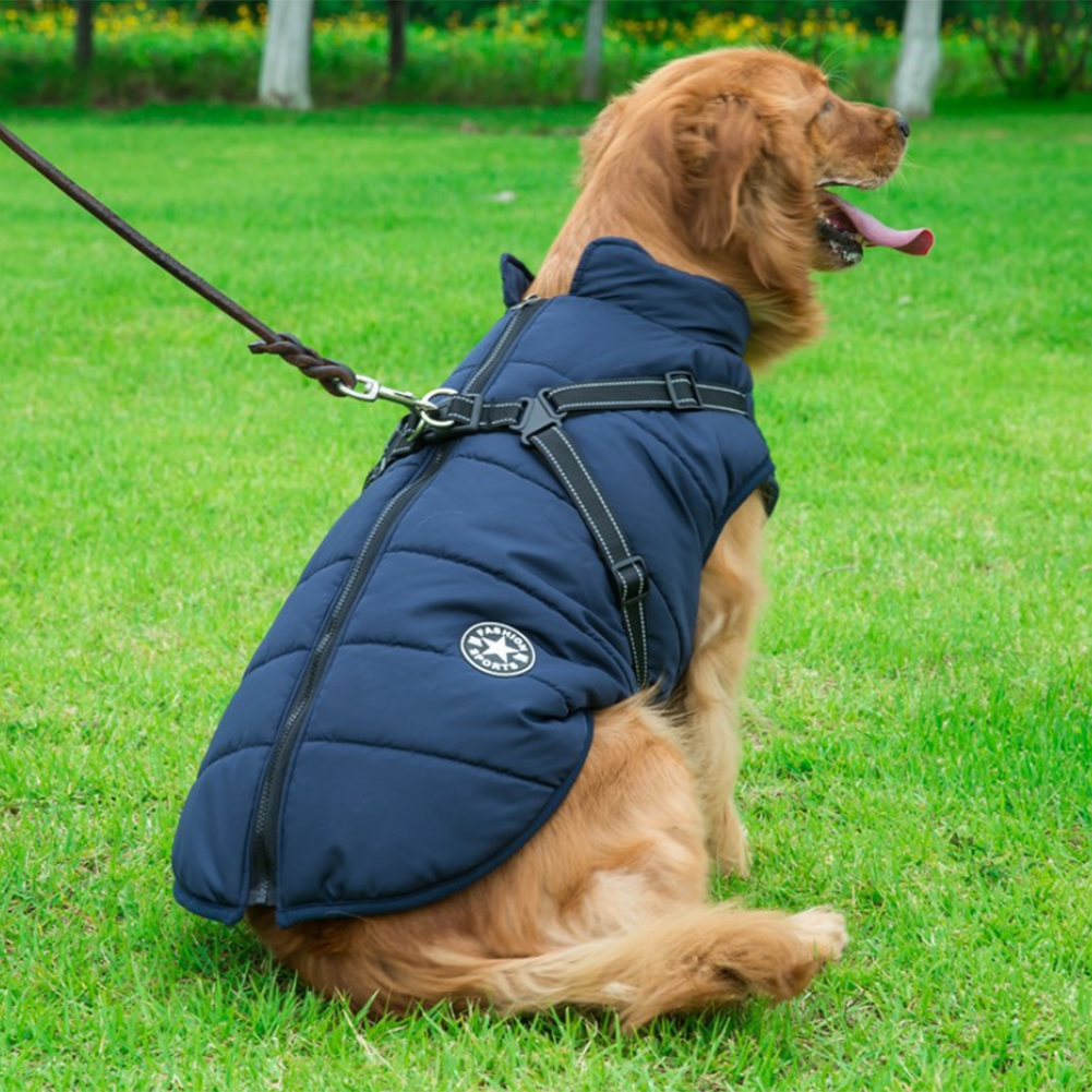 Waterdichte winterjas voor honden met geïntegreerd harnas