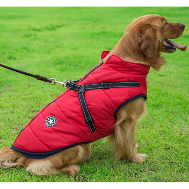 Waterdichte winterjas voor honden met geïntegreerd harnas