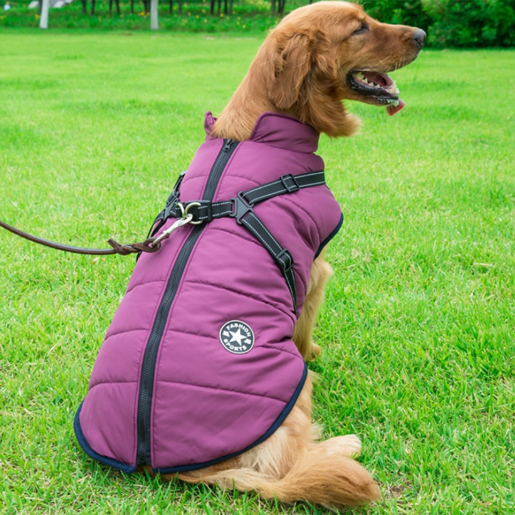 Waterdichte winterjas voor honden met geïntegreerd harnas