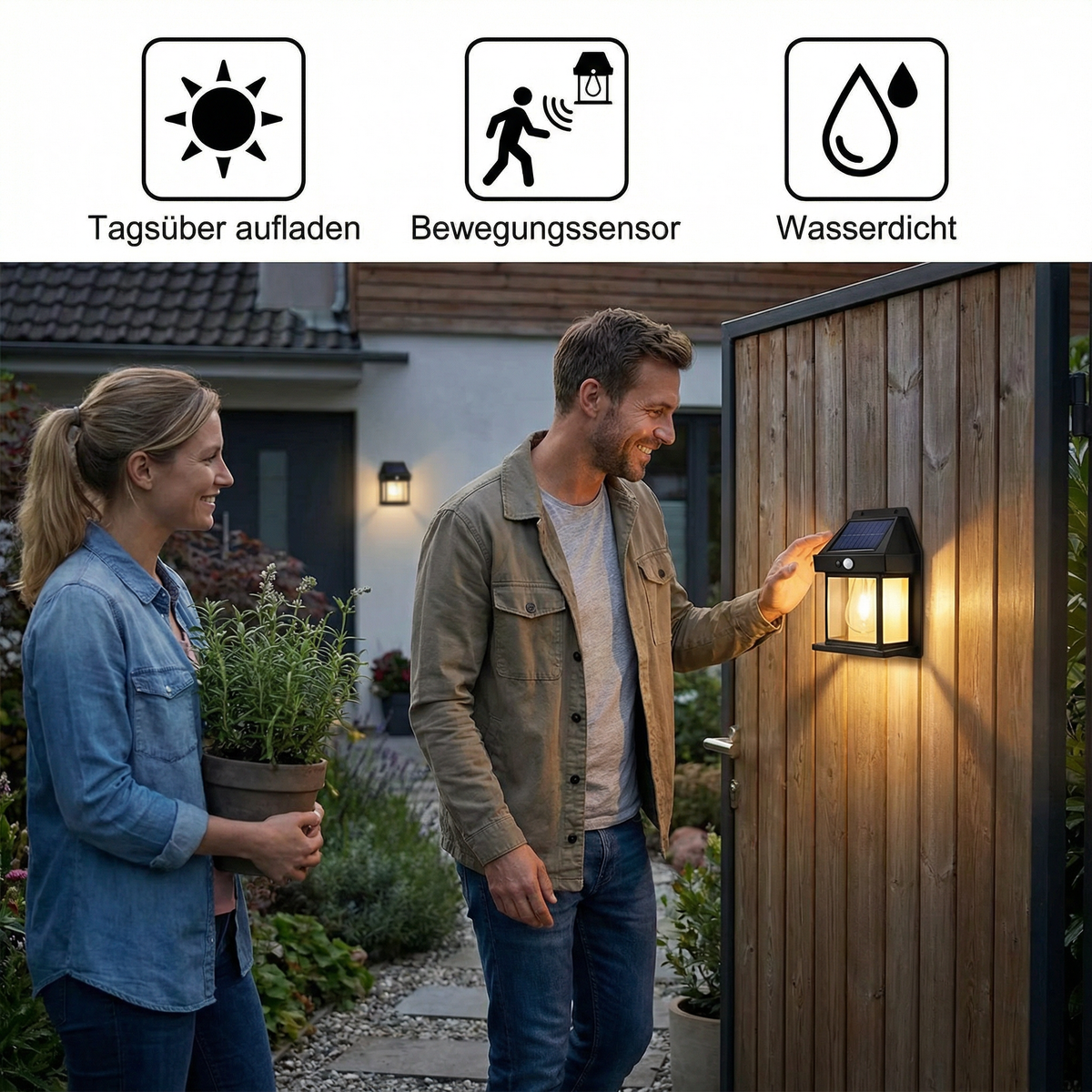 Zonne-energie LED-wandlamp met bewegingssensor voor tuin en hek