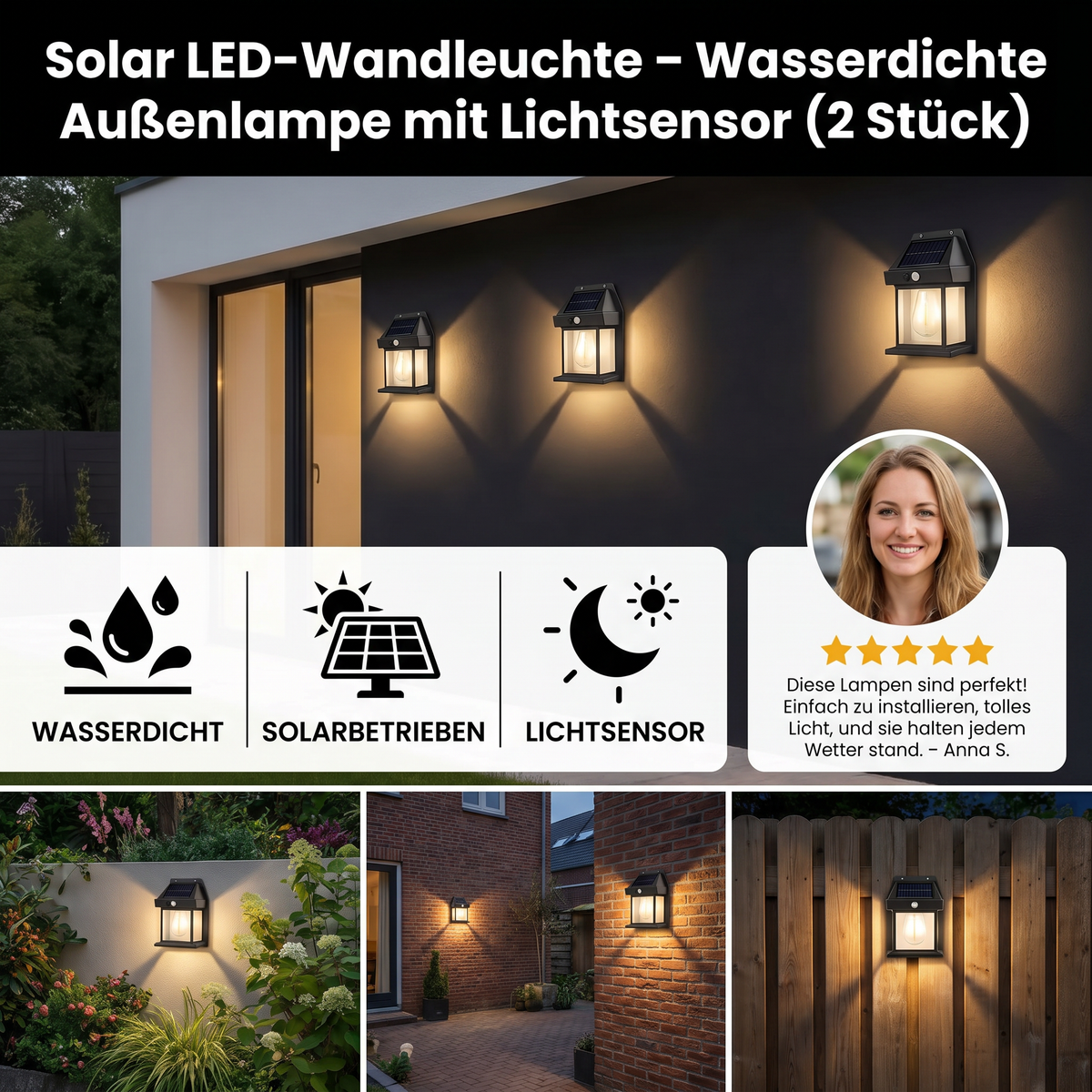 Zonne-energie LED-wandlamp met bewegingssensor voor tuin en hek