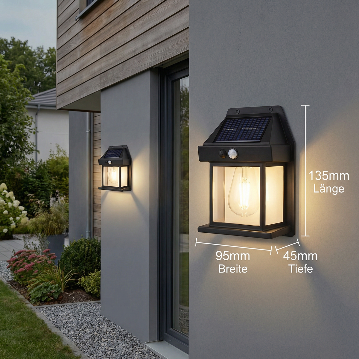Zonne-energie LED-wandlamp met bewegingssensor voor tuin en hek