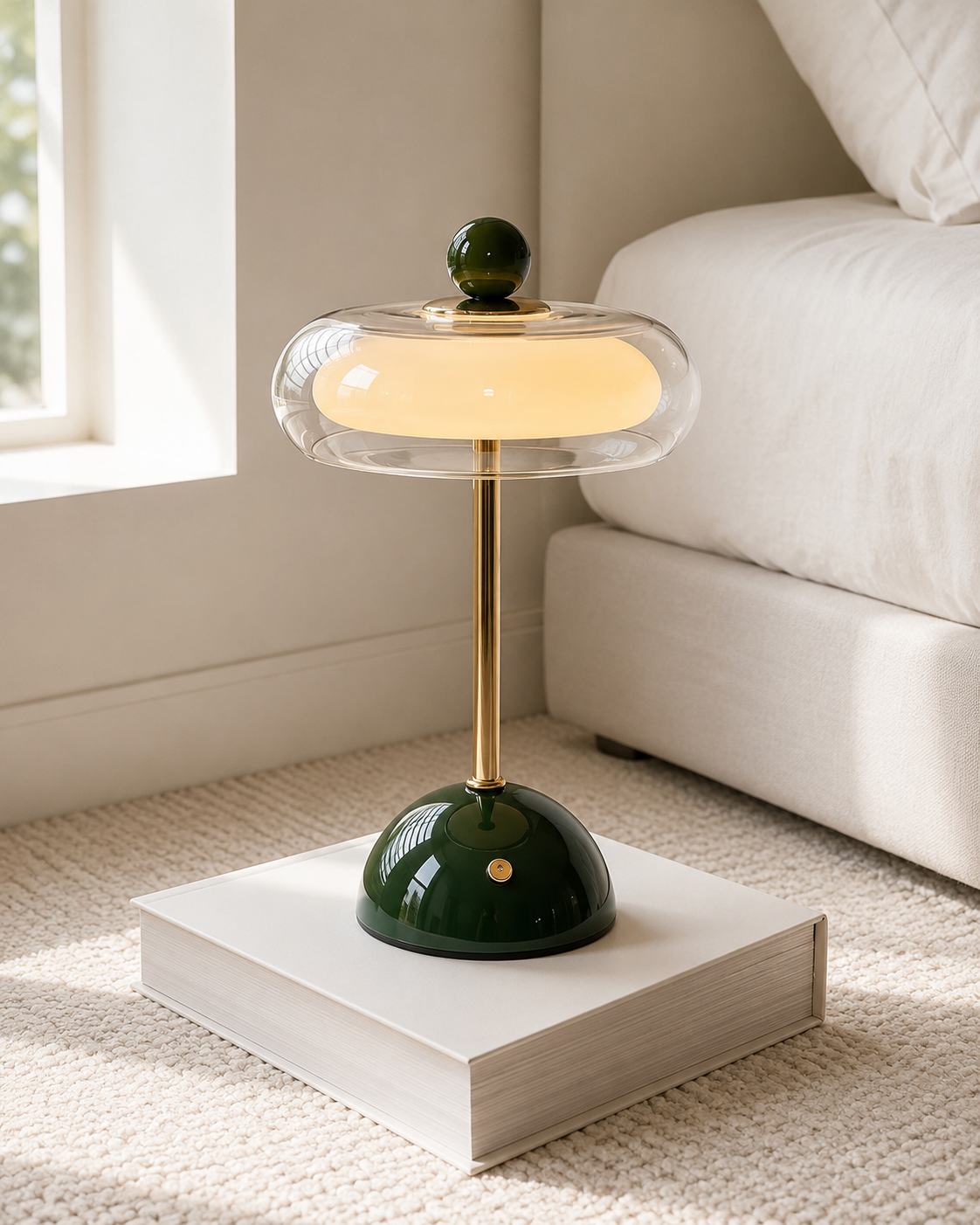 Oplaadbare glazen tafellamp met dimfunctie – retro design