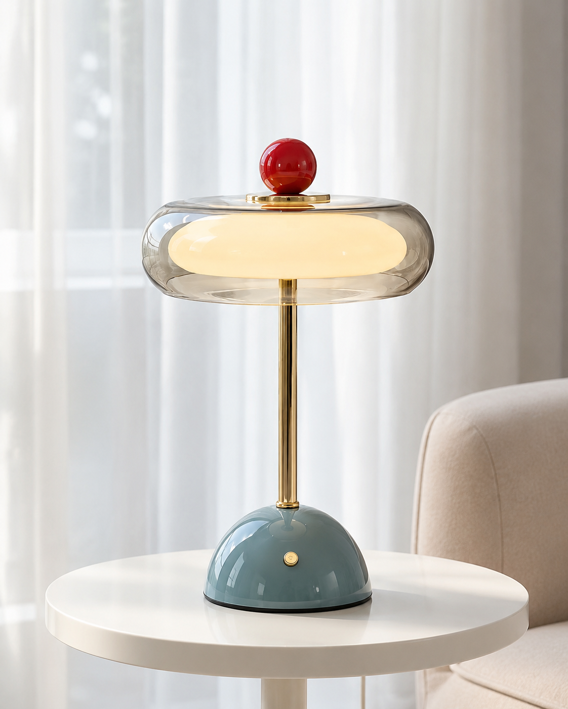 Oplaadbare glazen tafellamp met dimfunctie – retro design