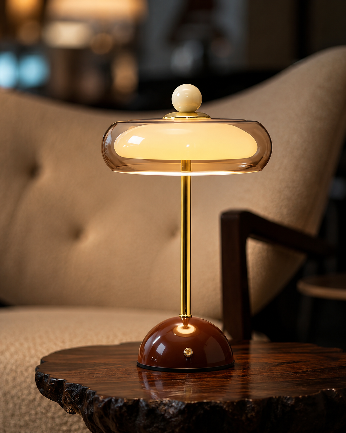 Oplaadbare glazen tafellamp met dimfunctie – retro design