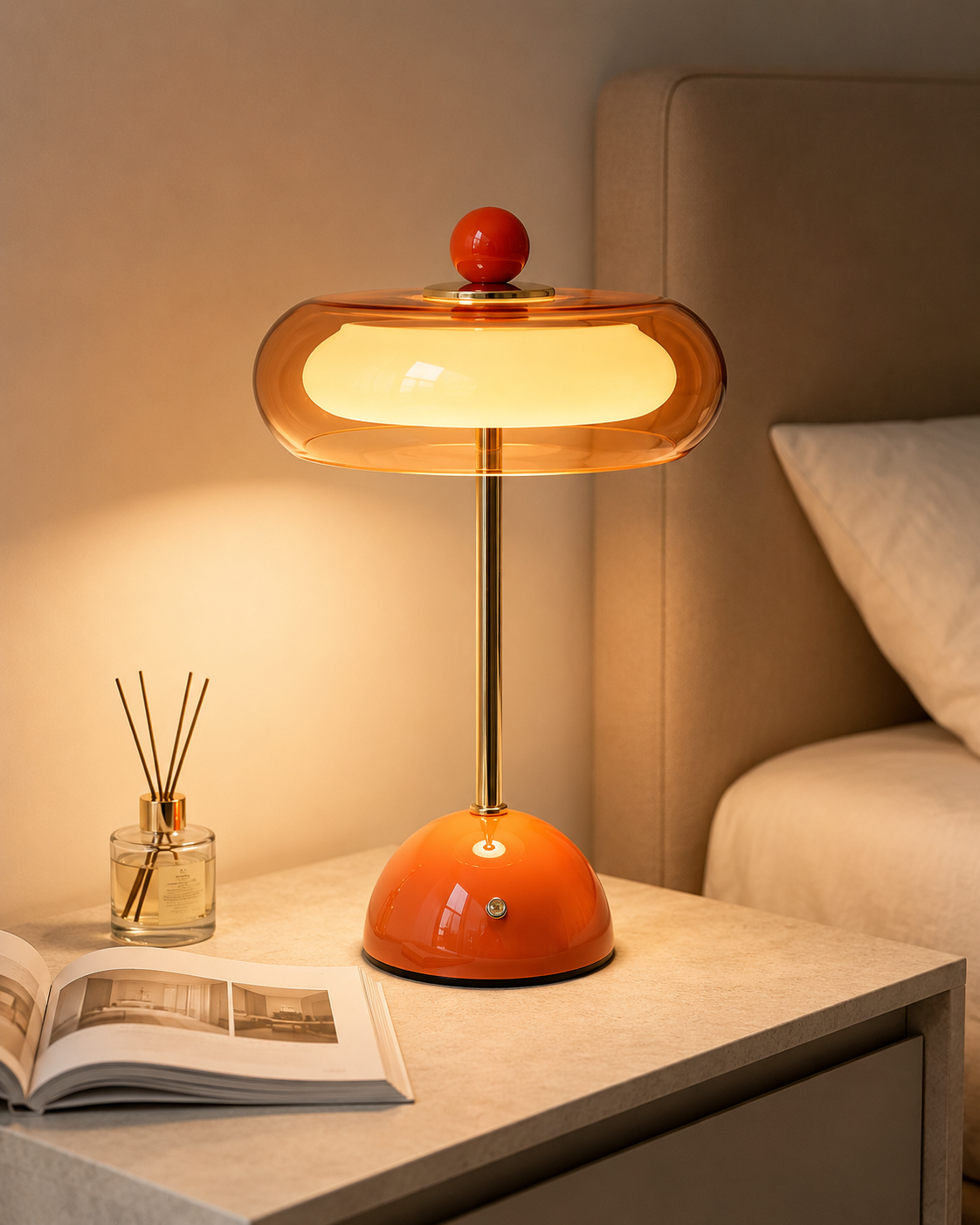 Oplaadbare glazen tafellamp met dimfunctie – retro design