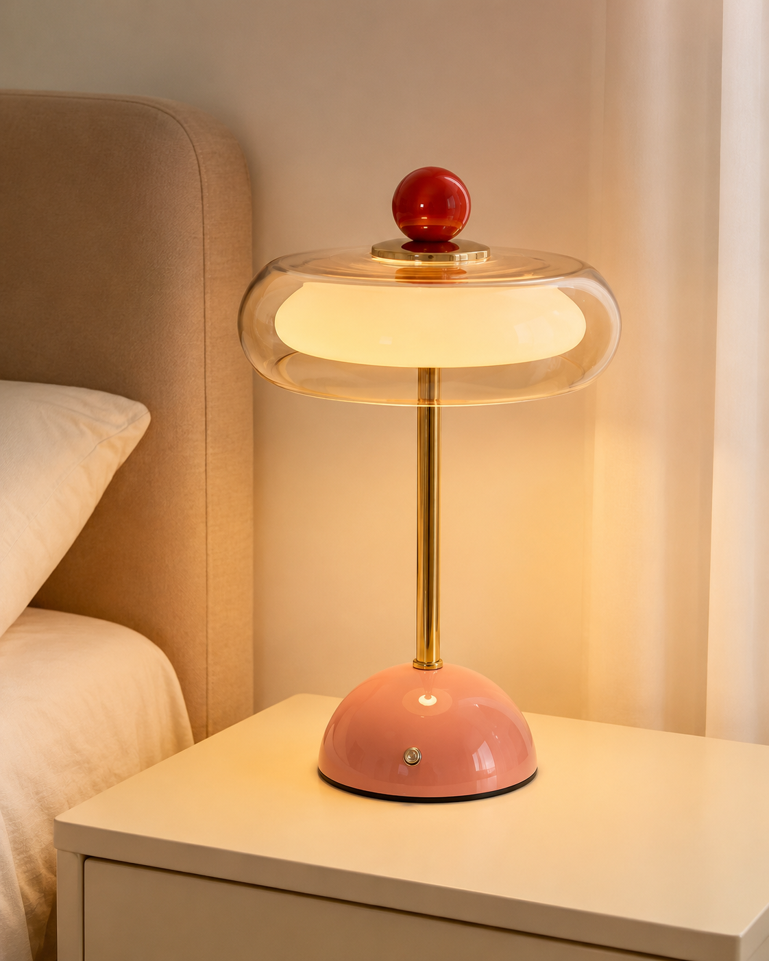 Oplaadbare glazen tafellamp met dimfunctie – retro design