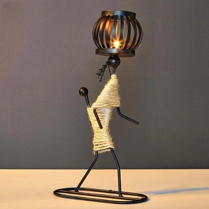 Metalen figuur kaarsenhouder vintage – decoratief windlicht voor thuis