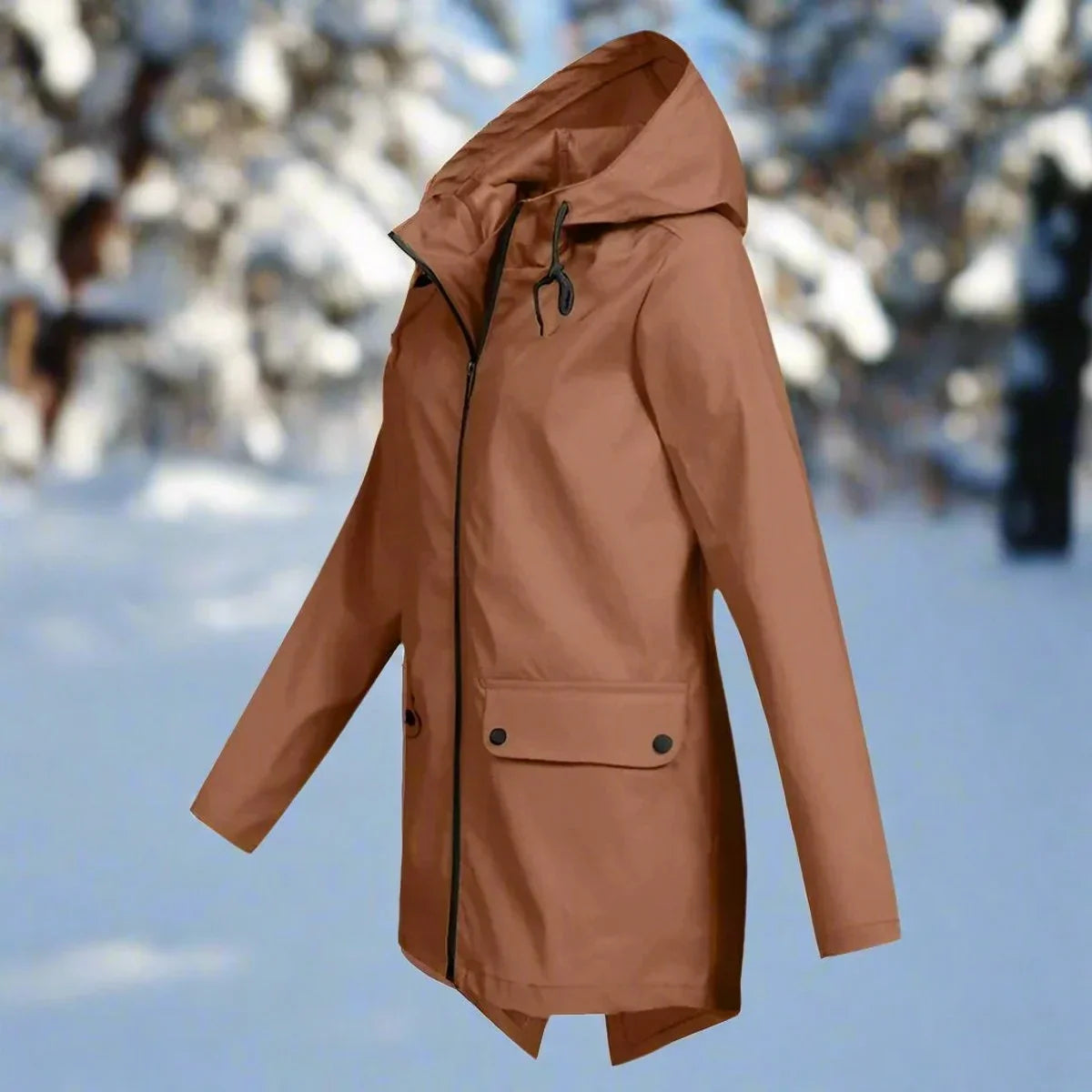 Waterdichte damesregenjas met capuchon – Longline rits