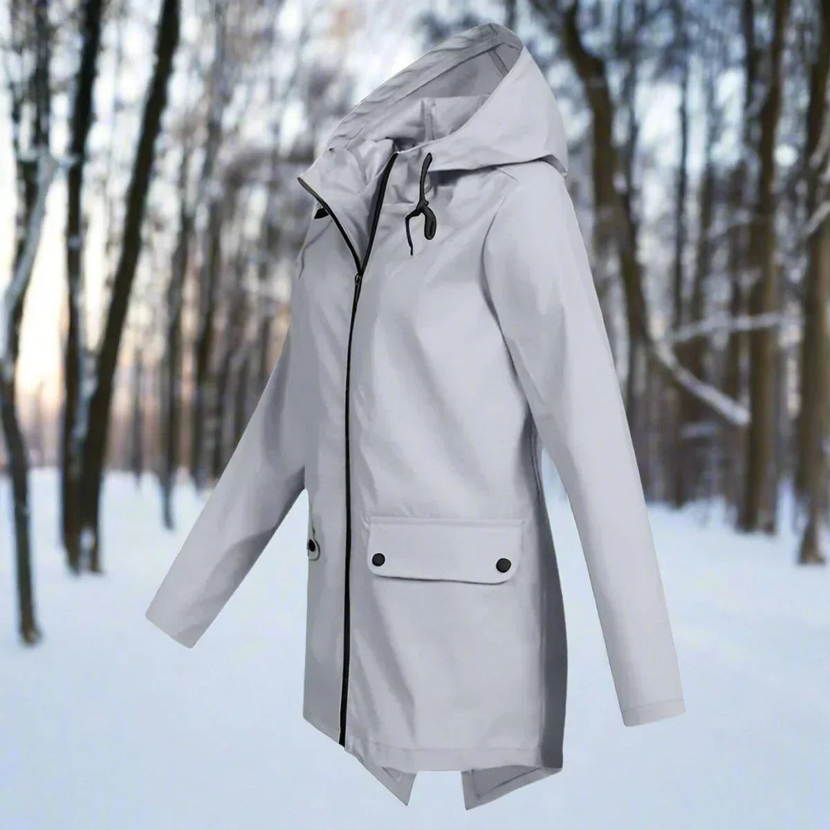 Waterdichte damesregenjas met capuchon – Longline rits