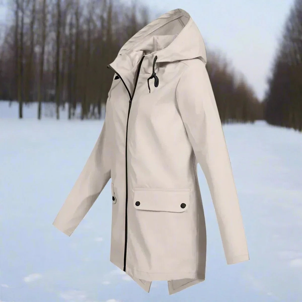 Waterdichte damesregenjas met capuchon – Longline rits