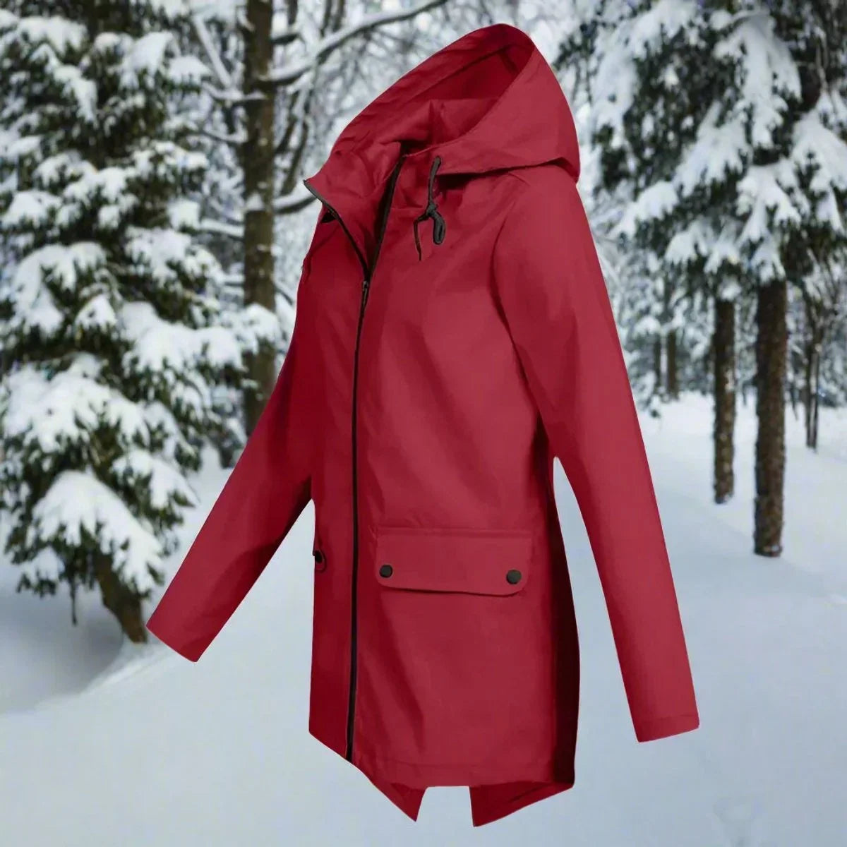Waterdichte damesregenjas met capuchon – Longline rits