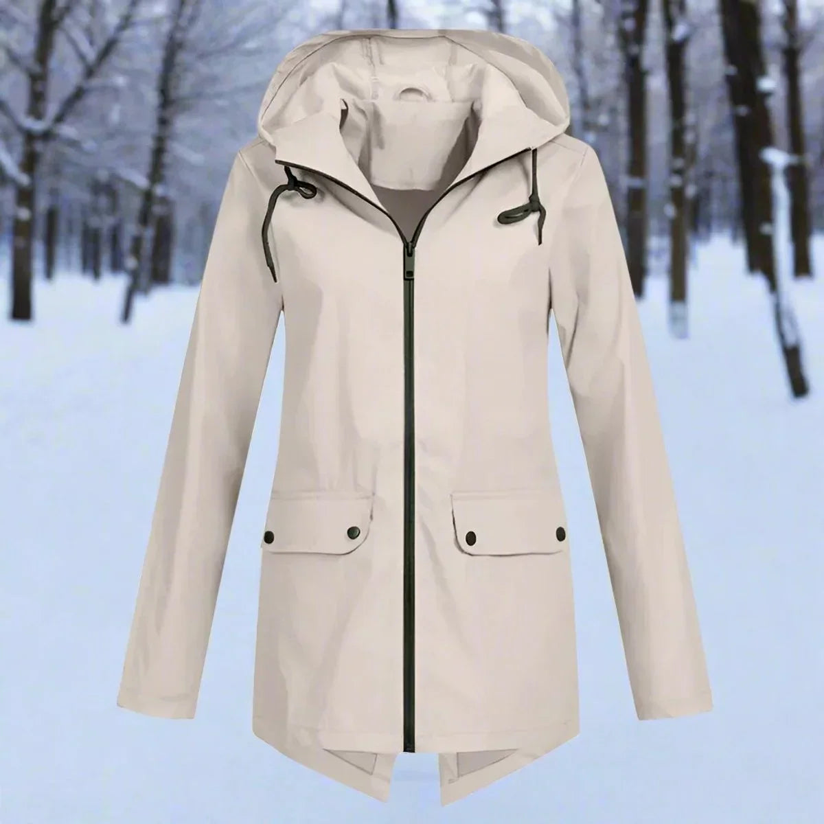 Waterdichte damesregenjas met capuchon – Longline rits