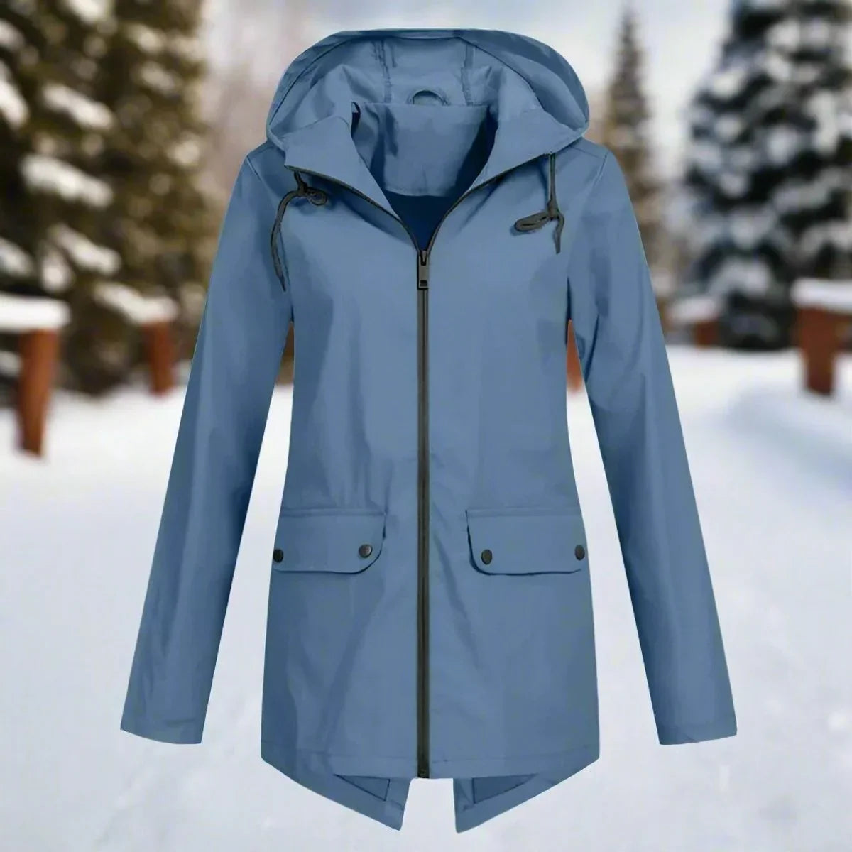 Waterdichte damesregenjas met capuchon – Longline rits