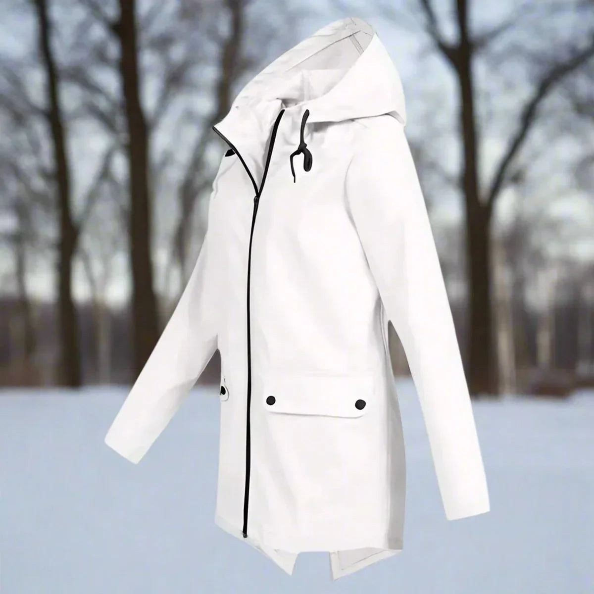 Waterdichte damesregenjas met capuchon – Longline rits