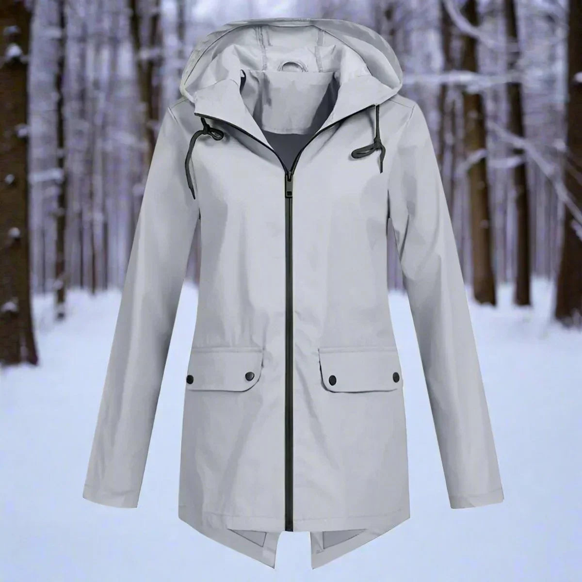 Waterdichte damesregenjas met capuchon – Longline rits