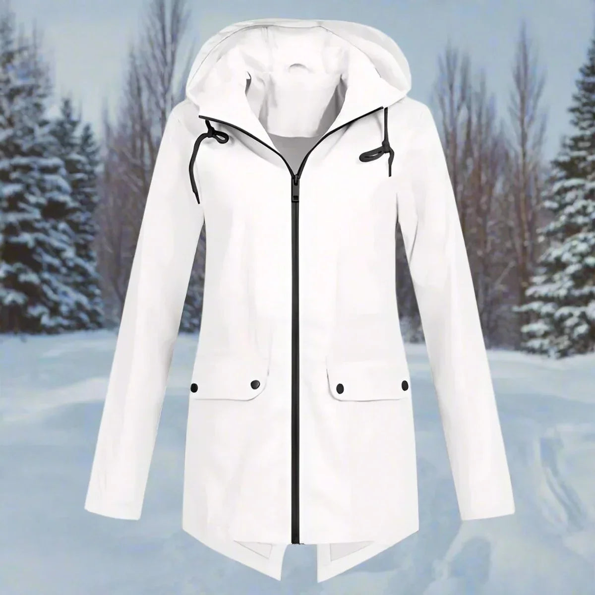 Waterdichte damesregenjas met capuchon – Longline rits