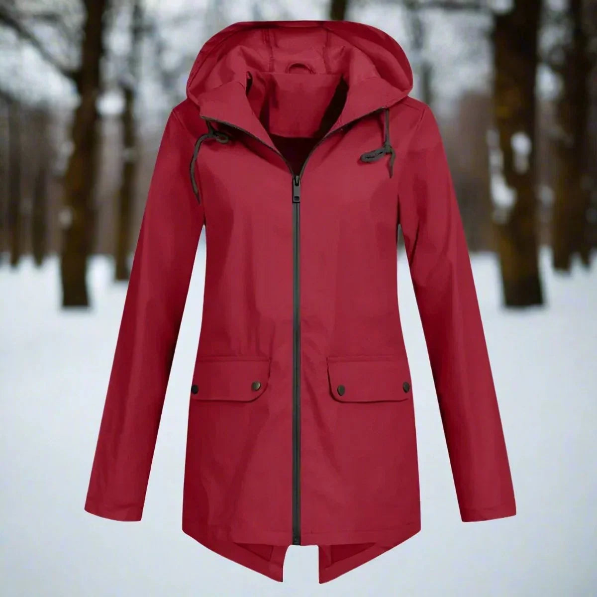 Waterdichte damesregenjas met capuchon – Longline rits